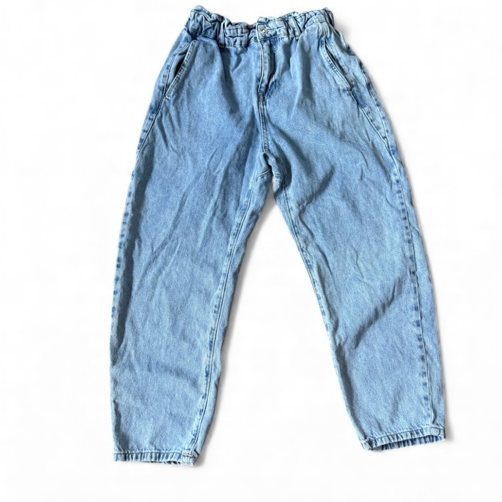Zara Jeans Womens 6 Blue Relaxed Tapered Light Wash Denim Pants Mom High Rise